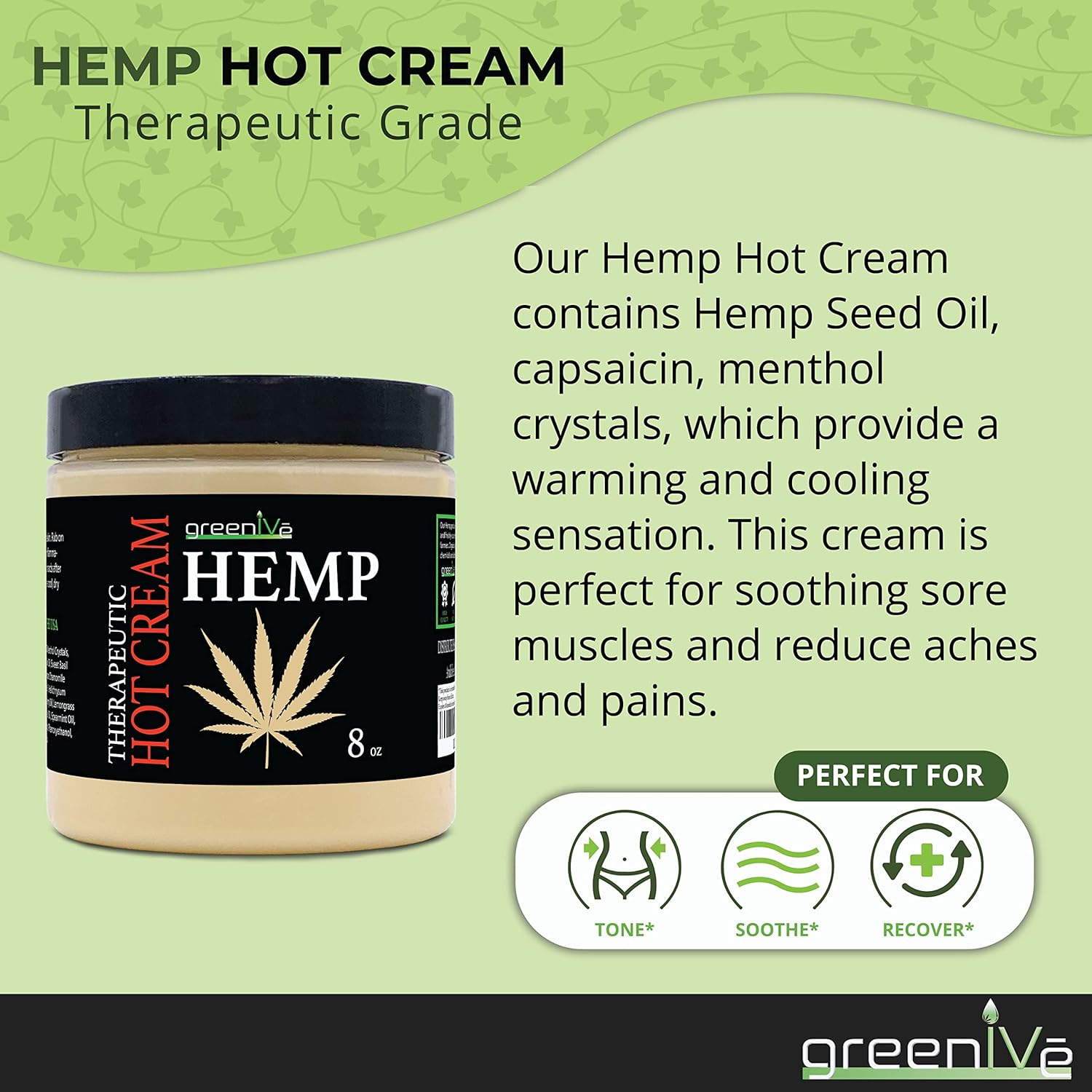 Greenive Hemp Hot Cream Massage Lotion Soothing And Moisturizing Joints, Muslces, And Wraps For Skin Tightning (8 Oz Jar) : Beauty & Personal Care
