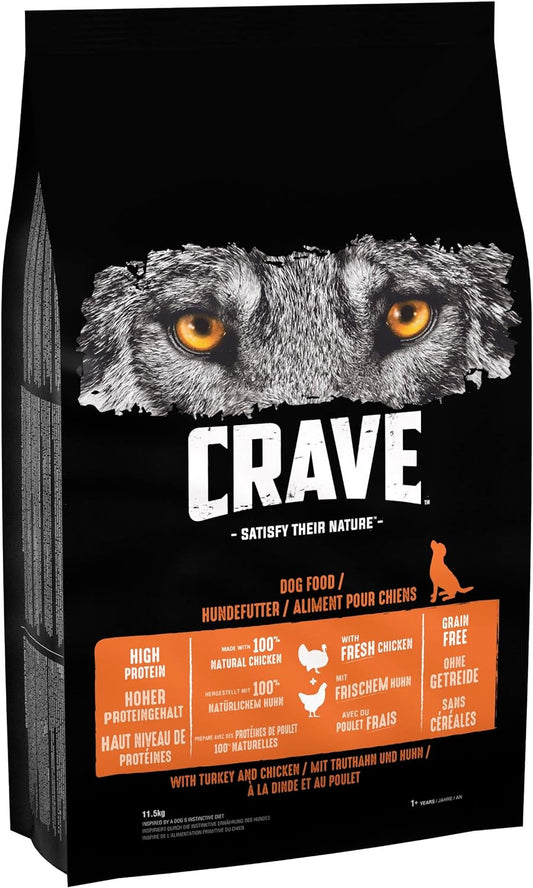 Crave Turkey & Chicken 11.5 kg Bag, Premium Adult Dry Dog Food with high Protein, Grain-free?436177