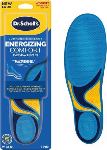 Dr. Scholl’s Energizing Comfort Everyday Insoles with Massaging Gel®, On Your Feet All-day Energy, Shock Absorbing, Arch Support, Trim Inserts to Fit Shoes, Women's Size 6-10, 1 Pair