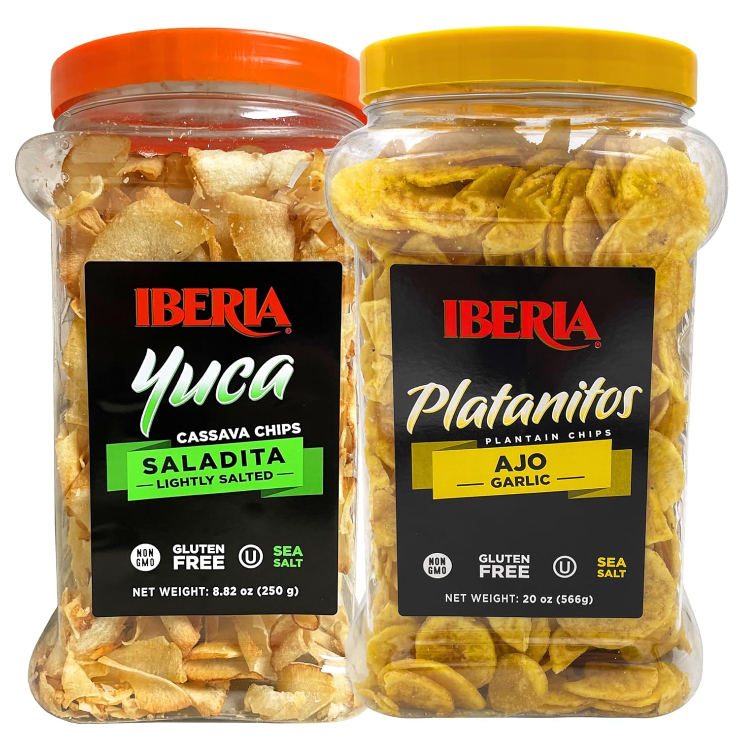 Iberia Yuca/Cassava Chips, 8.8 oz + Garlic Plantain Chips, 20 Oz