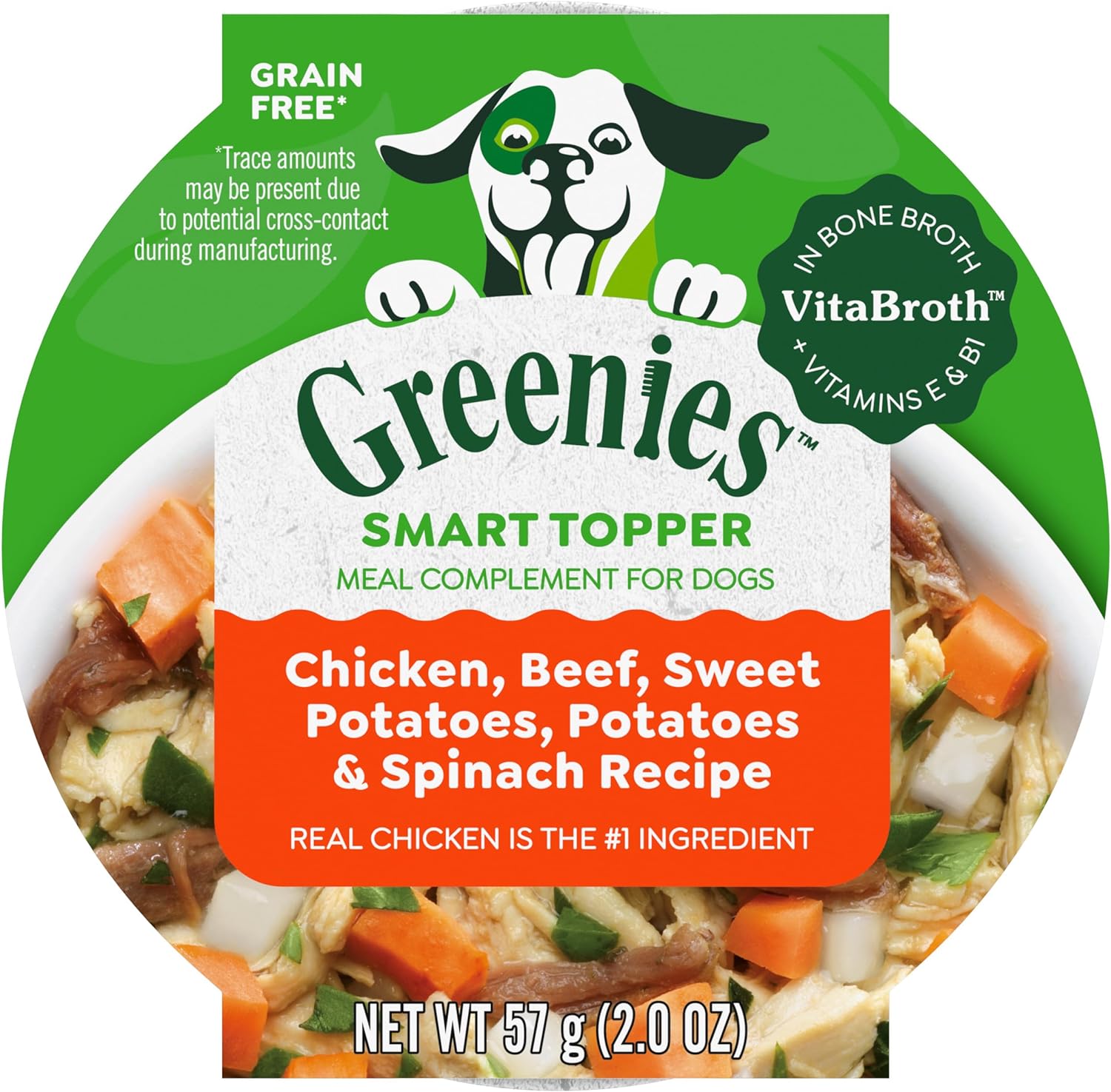 Greenies Smart Topper High Protein Wet Mix-In For Dogs, Chicken, Beef, Sweet Potatoes, Potatoes & Spinach Recipe In Vitabroth™ Broth- Bone Broth + Vitamins E & B1, Pack Of 10