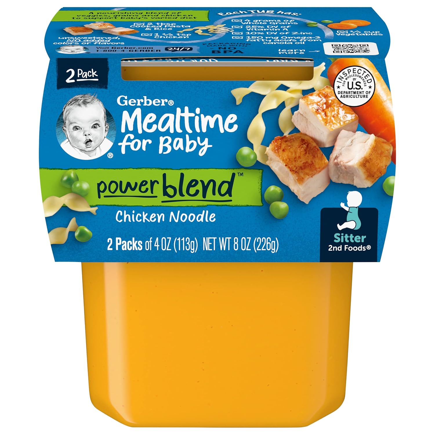 Gerber Baby Food 2Nd Foods, Dinner, Chicken Noodle Puree, 4 Ounce Tubs, 2-Pack