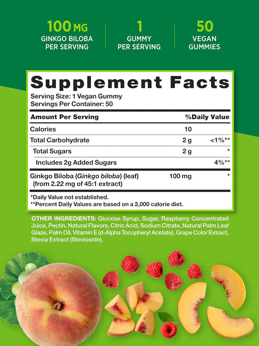 Nature's Truth Ginkgo Biloba Gummies | 50 Count | Peach Raspberry Flavor | Vegan, Non-GMO & Gluten Free Extract Supplement