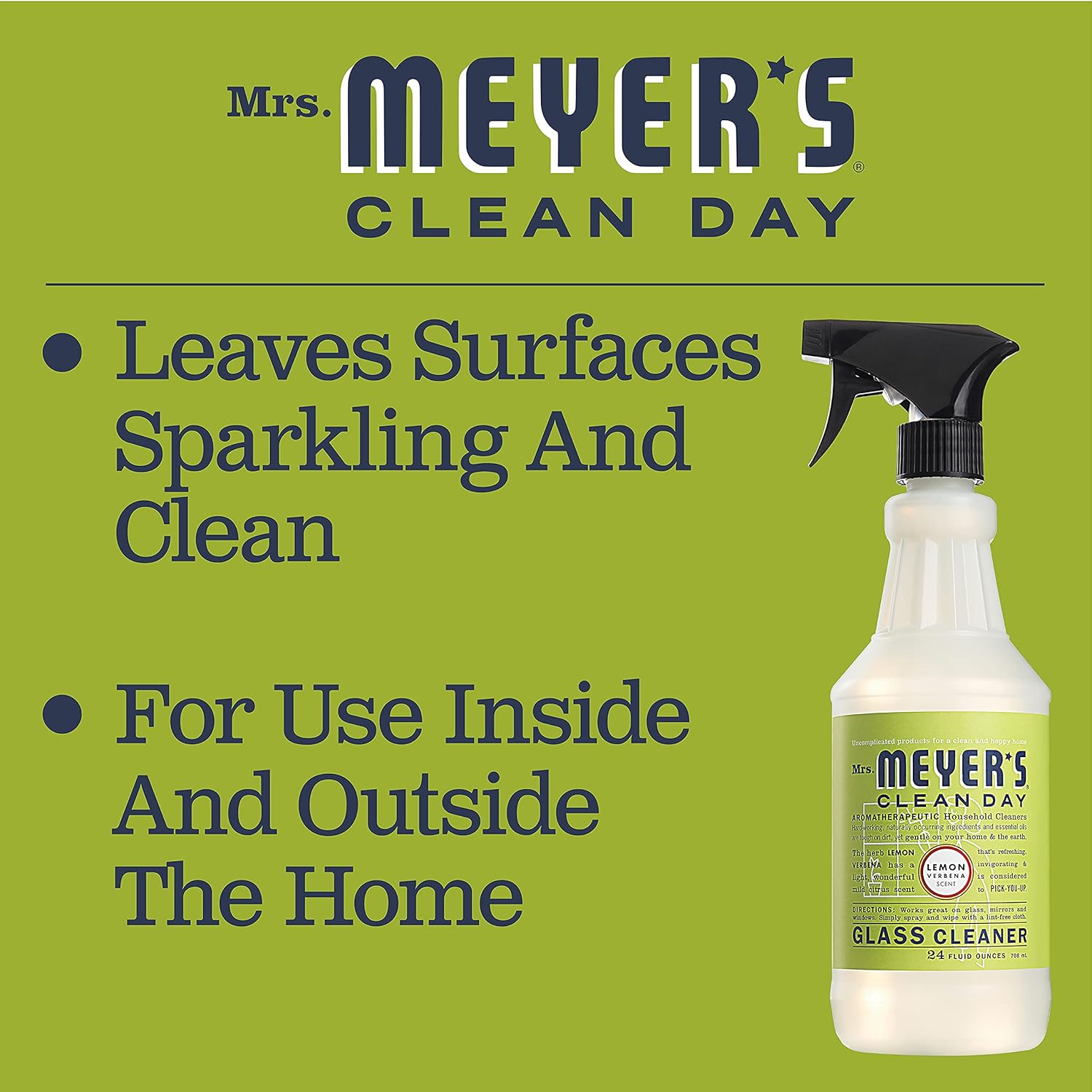 Mrs. Meyer'S Clean Day Mirror & Window Cleaner, Great For Indoor & Outdoor Glass Surfaces, Lemon Verbena, 24 Fl Oz