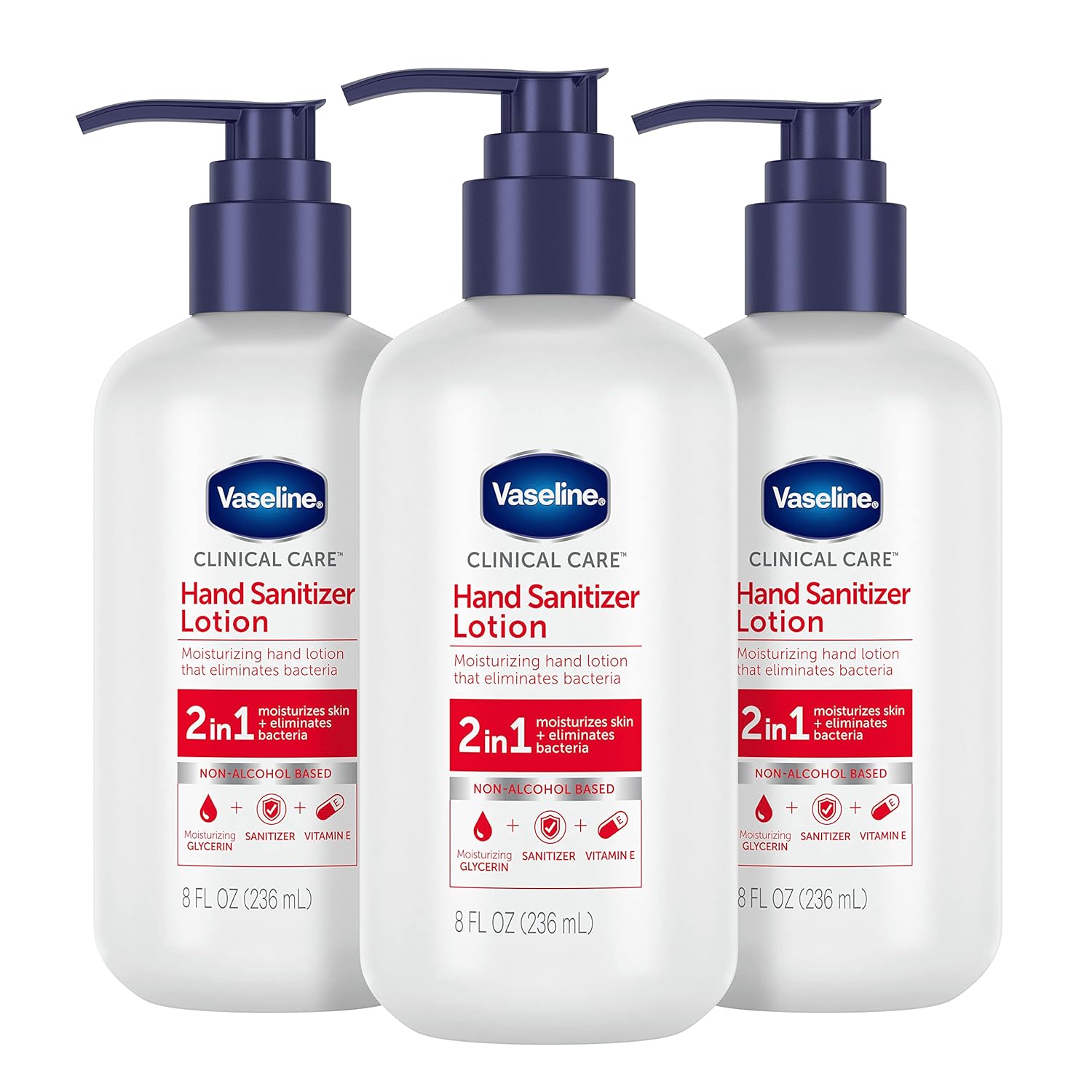 Vaseline Hand Sanitizer Lotion 2-In-1 Hydrating Skin Care 3 Ct Moisturizes And Eliminates Bacteria With Vitamin E 8 Oz