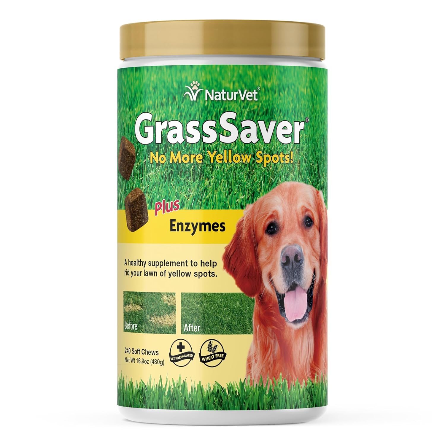 Naturvet – Grasssaver Supplement For Dogs – Healthy Supplement To Help Rid Your Lawn Of Yellow Spots – Synergistic Combination Of B-Complex Vitamins & Amino Acids – 240 Soft Chews