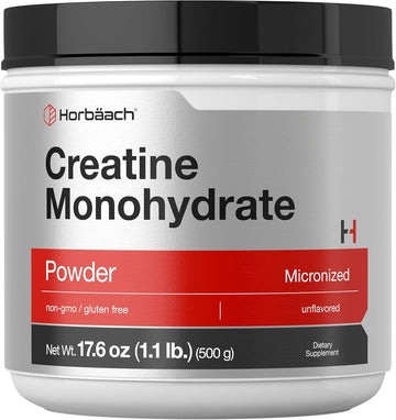 Horbäach Creatine Monohydrate Powder | 17.6Oz (1.1 Lb) | Micronized And Unflavored | Vegetarian, Non-Gmo, And Gluten Free Supplement