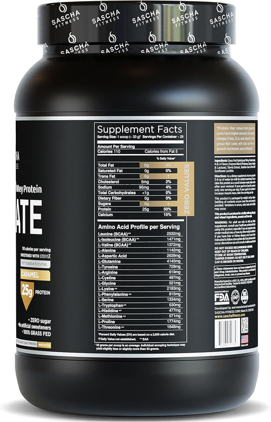 SASCHA FITNESS Hydrolyzed Whey Protein Isolate,100% Grass-Fed (2.11 Pounds) (Caramel Flavor)