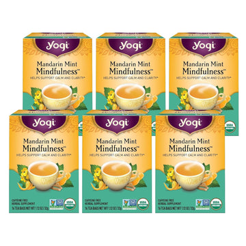 Yogi Tea Mandarin Mint Mindfulness - 16 Tea Bags Per Pack (6 Pack) - Organic Mandarin Mint Tea - Calming Herbal Tea - Includes Ashwagandha, Reishi Mushroom, Mandarin, Peppermint & More