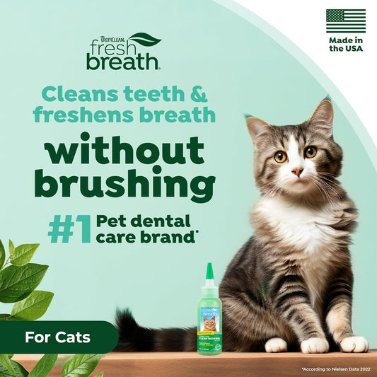 TropiClean Fresh Breath for Cats | No Brush Dental Gel for Cats | Cat Breath Freshener Toothpaste for Plaque, Tartar & Stinky Breath | Made in the USA | 2 oz