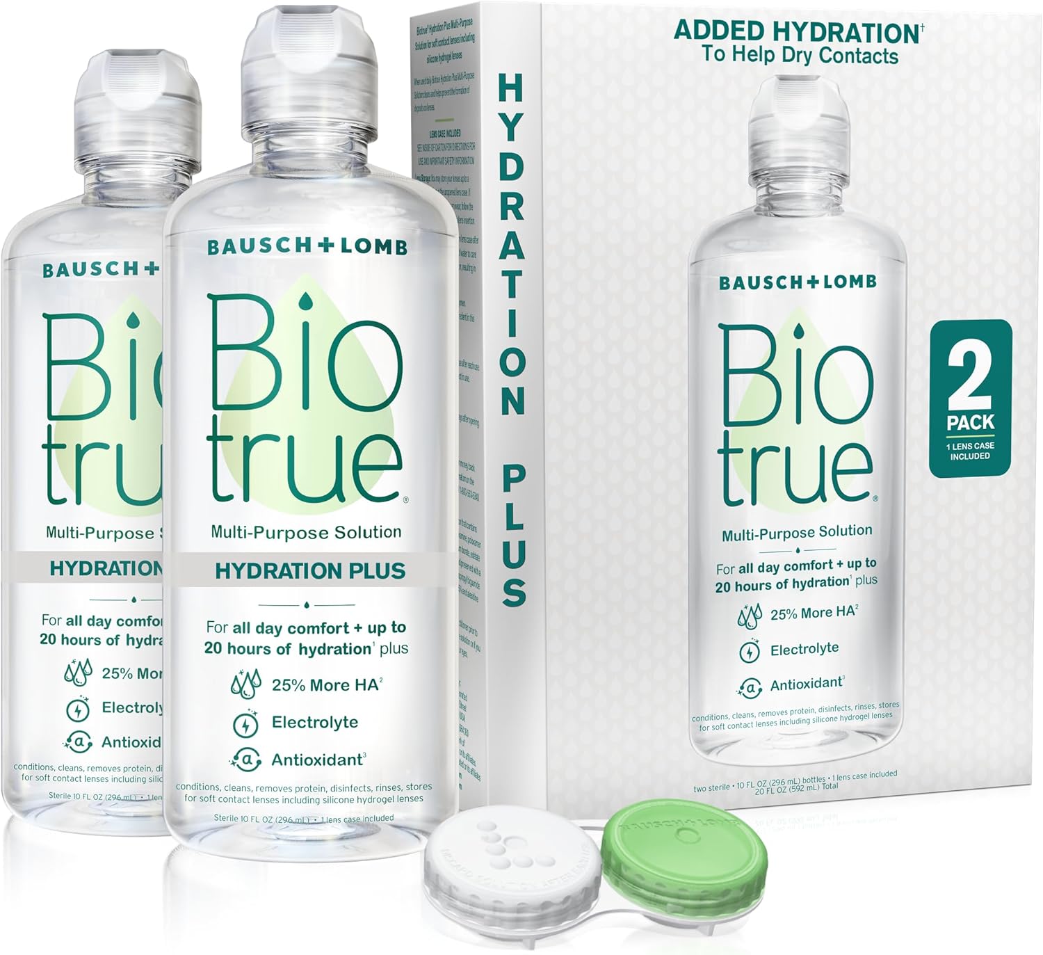 Biotrue Hydration Plus Contact Lens Solution, Multi-Purpose Solution For Soft Contact Lenses, Lens Case Included, 10 Fl Oz (Pack Of 2)