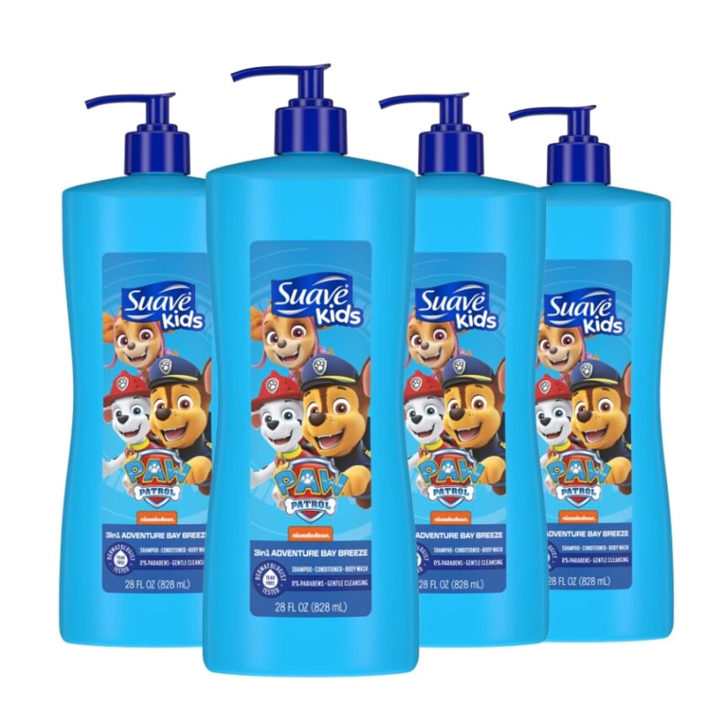 Suave Kids 3-In-1 Shampoo, Conditioner, Body Wash Paw Patrol Adventure 28 Fl Oz, (Pack Of 4)