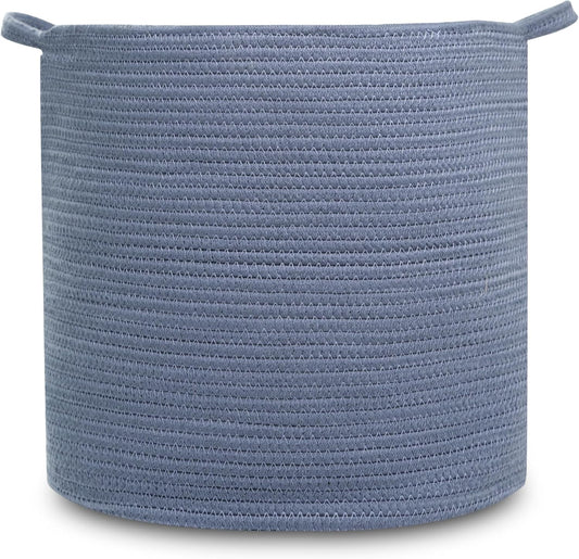Natemia Large Rope Storage Basket And Cotton Rope Diaper Caddy - Nursery Bin And Toy Organizer Laundry Basket, Basket For Towels, Pillows And Blankets, Perfect Baby Registry Gift-Folkstone Grey