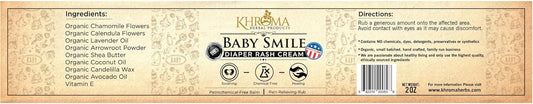 Baby Smile - Organic Soothing Diaper Rash Cream - 2 oz in Glass Bottle - with Lavender, Calendula Flowers, Shea Butter : Baby