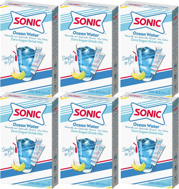 Sonic Singles To Go Powdered Drink Mix, Ocean Water, 6 Sticks Per Box, 6 Boxes Included (36 Sticks Total)