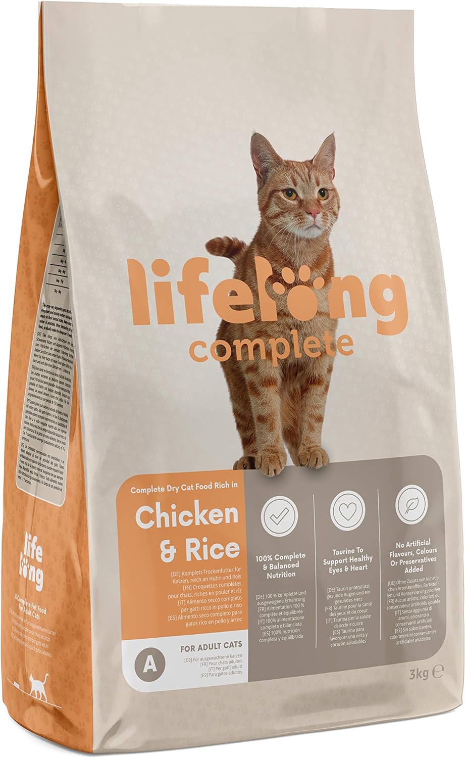 Amazon Brand - Lifelong - Complete Dry Cat Food Rich in Chicken & Rice for Adult Cats, 1 Pack of 3 kg?5400606003507