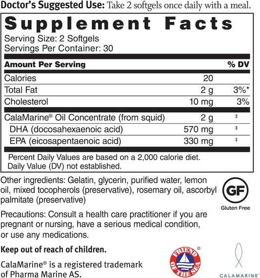 Dr. Sinatra Clinical Grade CalaMarine Omega-3 Supplement with DHA and EPA for Brain, Heart, and Eye Health (60 softgels)