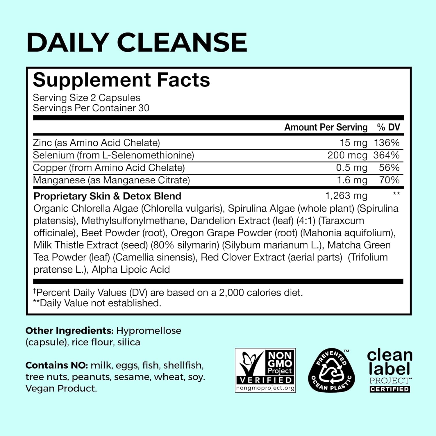 Hum Daily Cleanse Acne Supplement - Gut Cleanse Detox For Clear Skin With Organic Algae, Detoxifying Herbs, Zinc & Spirulina | Clear Skin Supplement (60 Capsules) : Health & Household