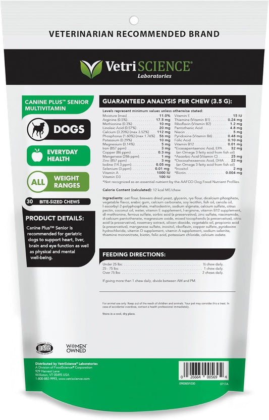 VETRISCIENCE Laboratories - Canine Plus Senior Multi Vitamin for Dogs, 30 Bite-Sized Chews