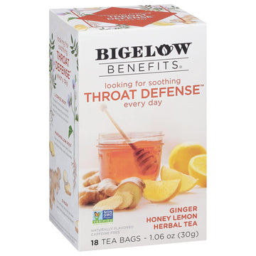 Bigelow Benefits Throat Defense (Ginger Honey Lemon Herbal), 18 Count (Pack Of 6), 108 Total Tea Bags