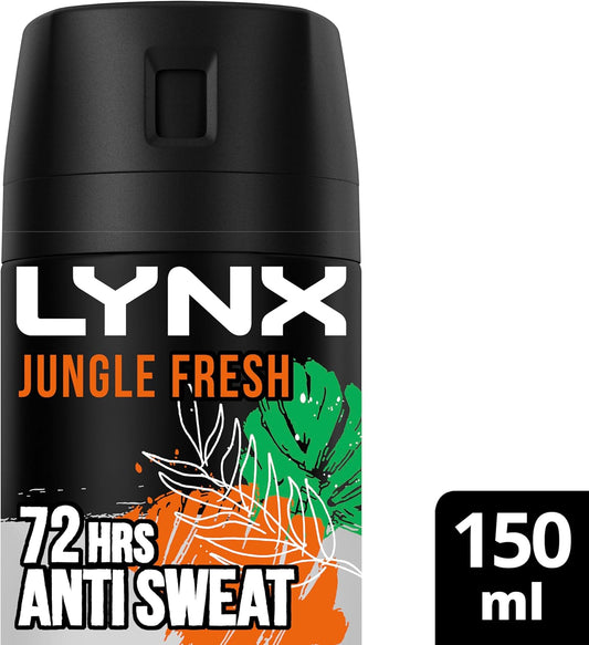 Lynx Jungle Fresh Antiperspirant Deodorant With A Palm Leaves & Amber Scent Spray For 72-Hour Sweat And Odour Protection 150 Ml