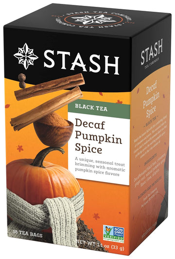 Stash Tea Decaf Pumpkin Spice Black Tea - Decaf, Non-Gmo Project Verified Premium Tea With No Artificial Ingredients, 18 Count (Pack Of 6) - 108 Bags Total