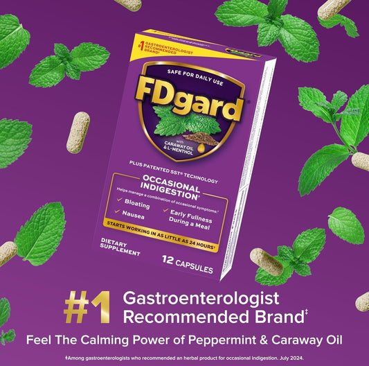 Fdgard Gut Health Supplement, Indigestion, Nausea & Bloating, Upset Stomach, 36 Capsules