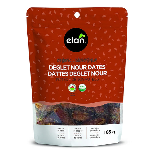 Elan Organic Pitted Dates, Naturally Sweet Dried Fruits, No Pits, No Sugar Added, No Sulphites, Non-GMO, Vegan, Gluten-Free, Kosher, Deglet Noor Dried Dates, 8 pack of 6.5 oz