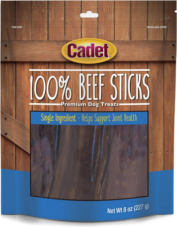 Cadet 100% Beef Strips Dog Treats - Long-Lasting, Healthy & Natural Beef Esophagus Treats For Small & Large Dogs - Low Calorie & High Protein Dog Chews (8 Oz.)