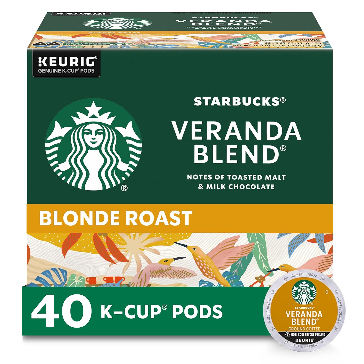 Starbucks Light Roast K-Cup Coffee Pods — Veranda for Keurig Brewers — 1 box (40 pods)