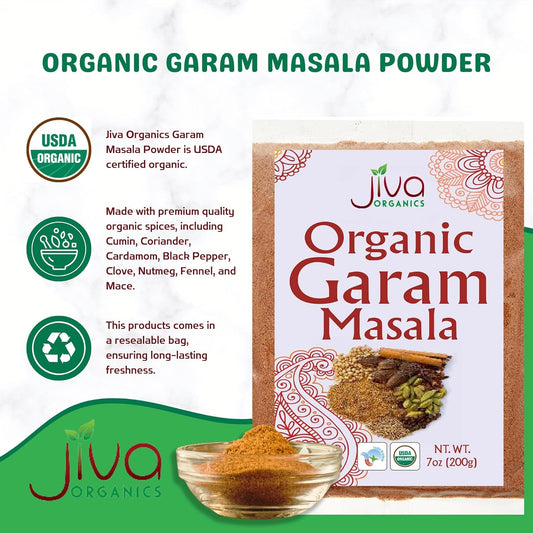 Jiva Organics Organic Garam Masala Powder 7 Ounce - NON-GMO, Salt Free, Premium Indian Spice Blend