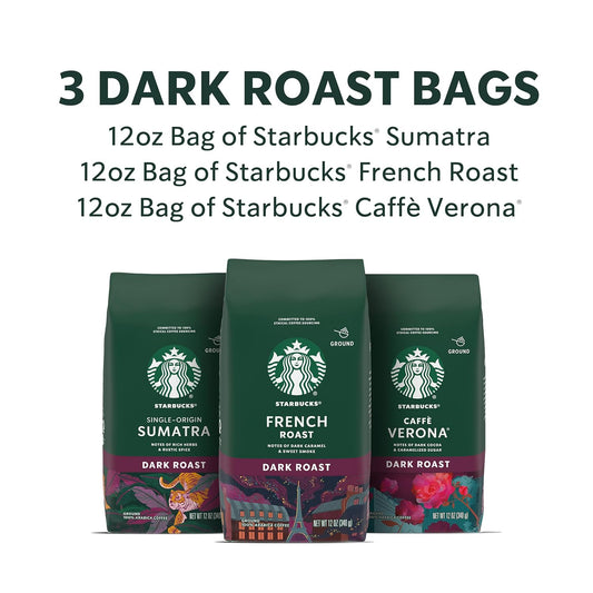 Starbucks Dark Roast Ground Coffee—Variety Pack—3 bags (12 oz each)