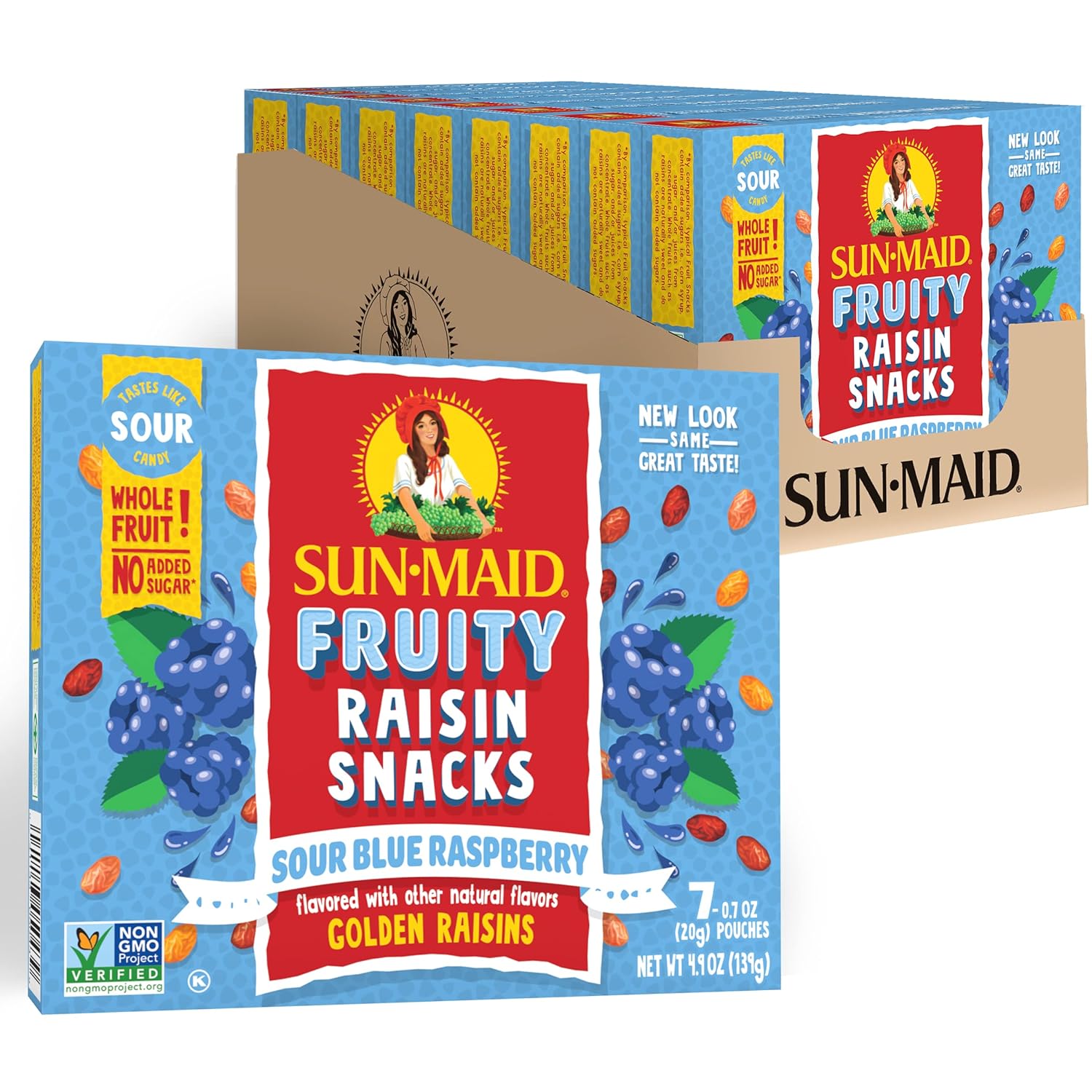 Sun-Maid Sour Blue Raspberry Fruity Raisin Snacks - (56 Pack) 0.7 oz Pouches - Sour Blue Raspberry Raisins - Dried Fruit Snack for Lunches and Snacks