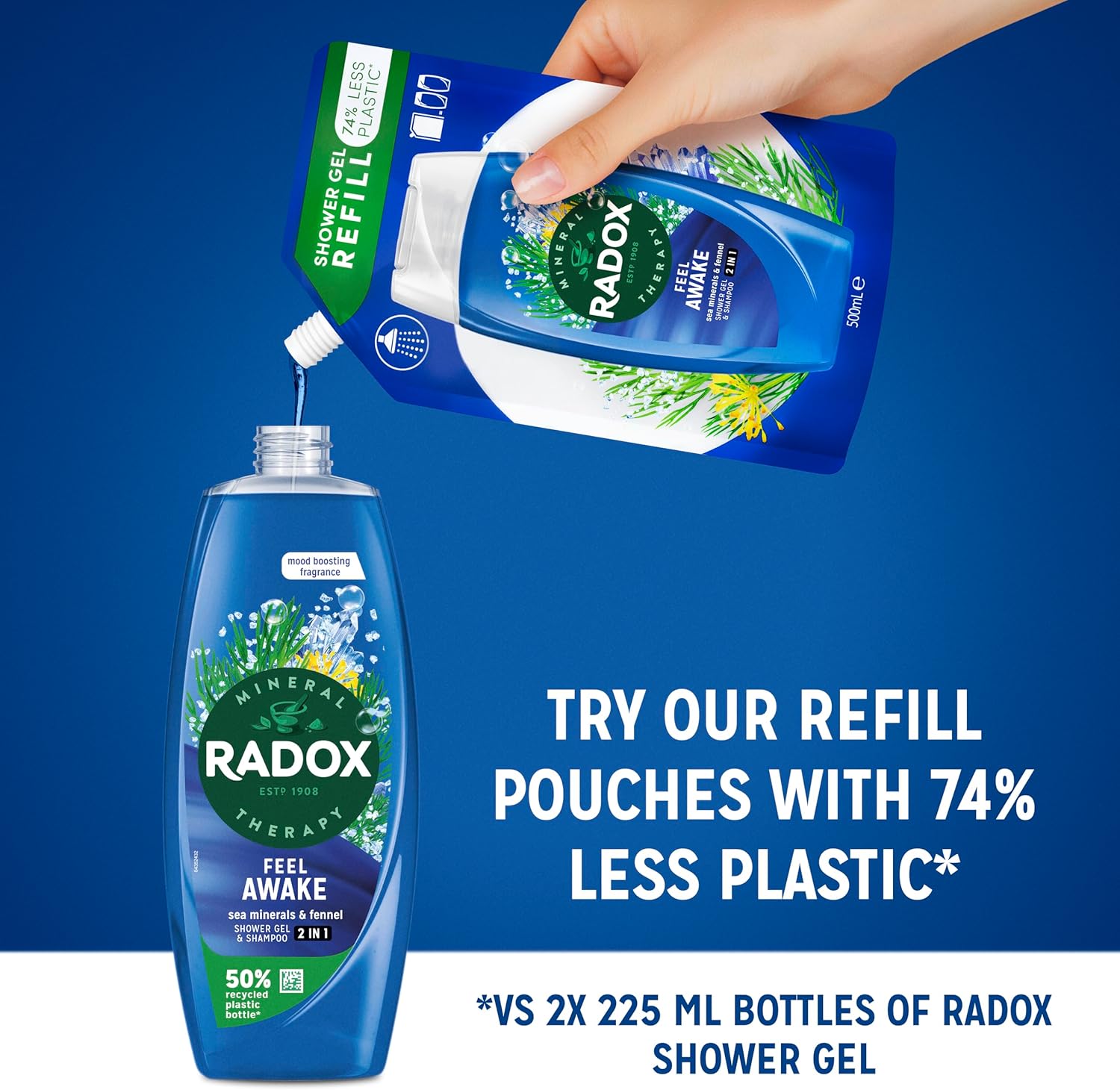 Radox Mineral Therapy Feel Awake Men 2in1 Shower Gel & Shampoo with Fennel & Sea Minerals - 225ml (Pack of 6) : Amazon.co.uk: Beauty