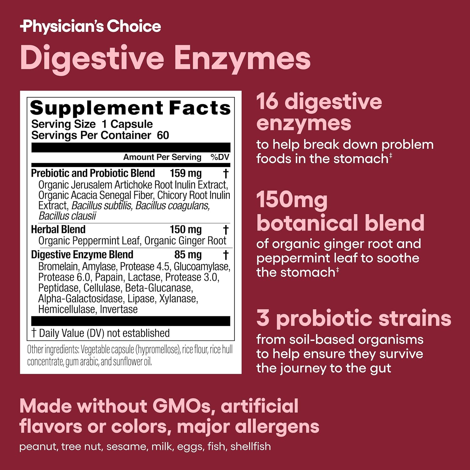 Physician's CHOICE Digestive Enzymes - Multi Enzymes, Organic Prebiotics & Probiotics for Digestive Health & Gut Health - Meal Time Discomfort Relief & Bloating - Dual Action Approach - 60 CT : Health & Household