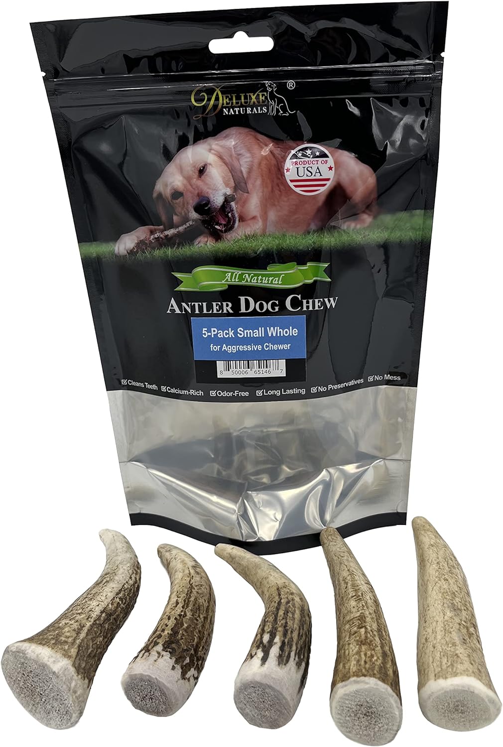 Elk Antler Chews for Dogs | Naturally Shed USA Collected Elk Antlers | All Natural A-Grade Premium Elk Antler Dog Chews | Product of USA, 5-Pack Small Whole