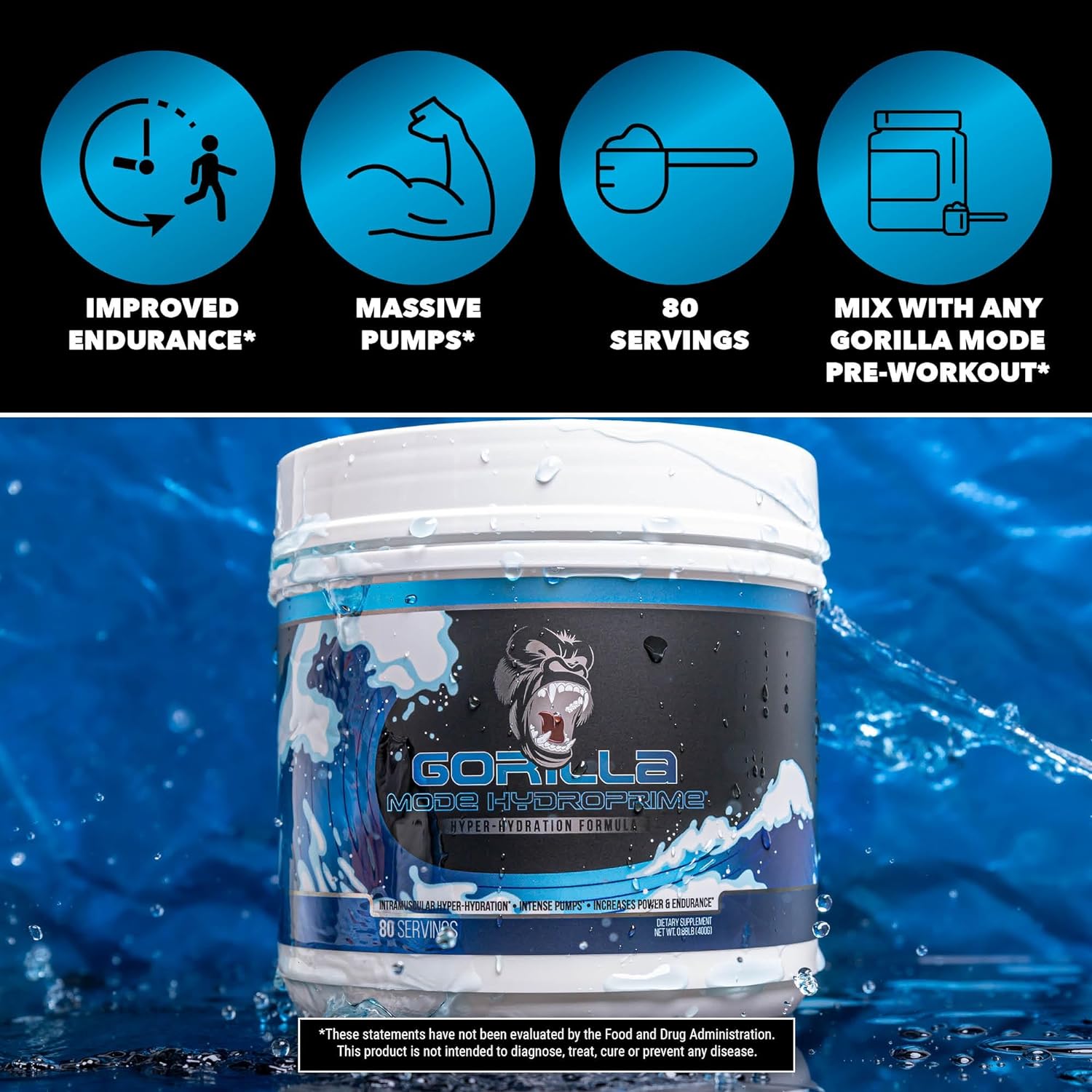 Gorilla Mind Hydroprime® Glycerol Pre-Workout - Hydrating Pre-Workout Formula for Intense Pumps · Intramuscular Hyper-Hydration · Increased Power & Endurance/Mixes Flawlessly - 400g : Health & Household