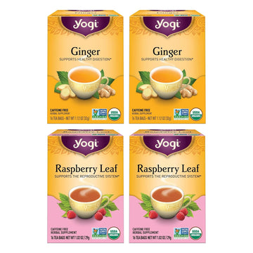 Yogi Tea Women'S Wellness Variety Pack 4Pk - 16 Tea Bags Per Pack (4 Packs) - Supports Moon Cycle And Digestion - Includes (2 Boxes Each) Of Ginger & Raspberry Leaf - Organic Caffeine-Free Teas