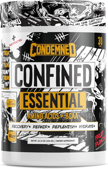 Condemned Labz Confined Eaa + Bcaa | Intra Or Post Workout Muscle Recovery & Hydration | Full Spectrum Amino Acids + Electrolytes | 30 Servings (Fruit Punch)
