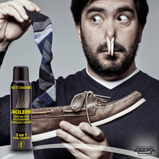 AKILEÏNE® – Black Spray 3 in 1 – Triple Action Feet and Footwear – Deodorization, Regulation of Breath, Microbial Protection – Format 150 ml
