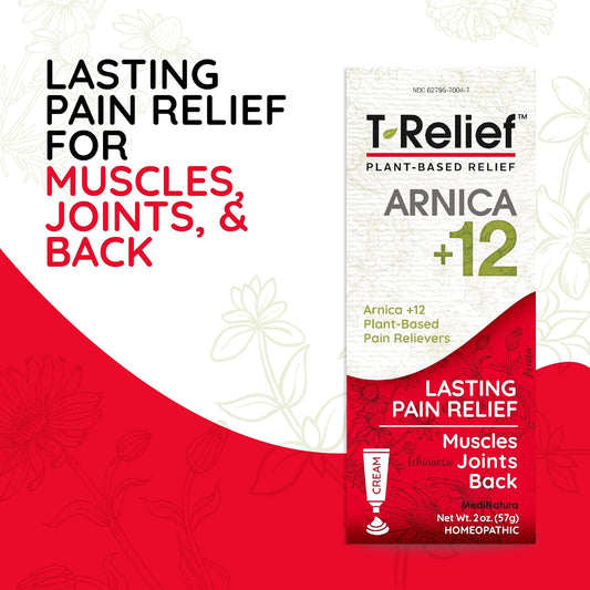 T-Relief Arnica +12 Cream Natural Relieving Actives For Back Pain Joint Soreness Muscle Aches & Stiffness Whole Body Fast-Acting Relief For Women & Men - 2 Oz