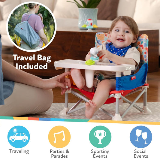 Nuby Pop-Up Booster Seat With Removable Tray - 6+ Months - Portable Booster Seat For Floor For Indoor/Outdoor Use - 3-Point Safety Adjustable Straps - Summer Travel Essentials - Green