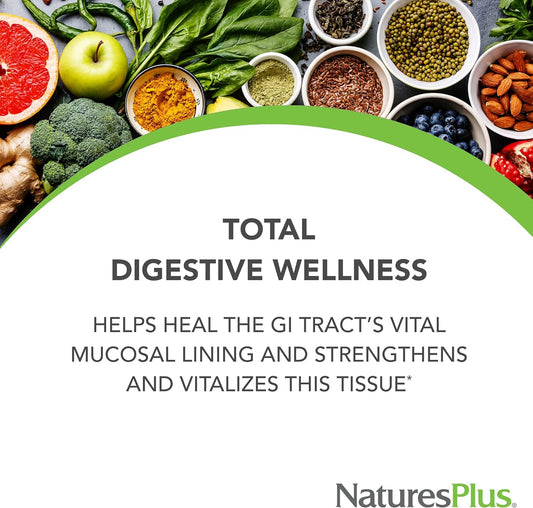 NaturesPlus GI Natural Total Digestive Wellness - 90 Bi-Layered Tablets, Pack of 3 - with L-Glutamine, Probiotics, Prebiotics & Enzymes - Gluten Free - 90 Total Servings