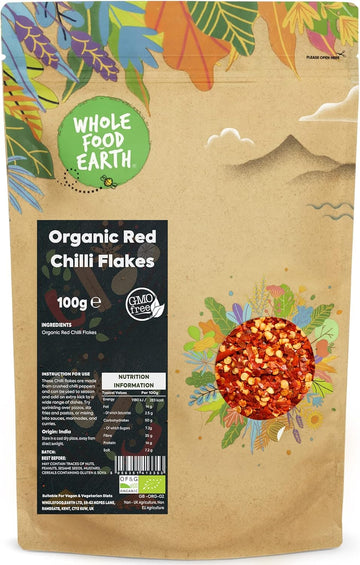 Wholefood Earth Organic Red Chilli Flakes 250 G | Gmo Free | Certified Organic
