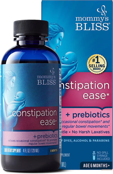 Mommy's Bliss Constipation Ease + Prebiotics, Relieves Occasional Constipation, Gentle & Safe, No Harsh Laxatives, 4 Fl Oz Bottle (Pack of 1)