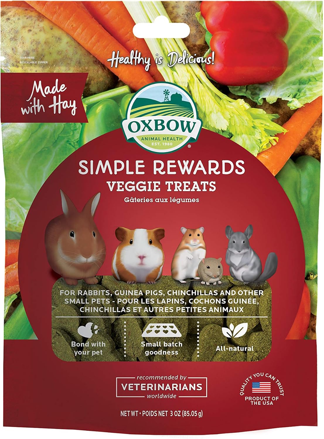 Oxbow Simple Rewards Veggie And Hay Blend Treats For Rabbits, Guinea Pigs, Chinchillas, And Small Pets 3 Ounce (Pack Of 1)