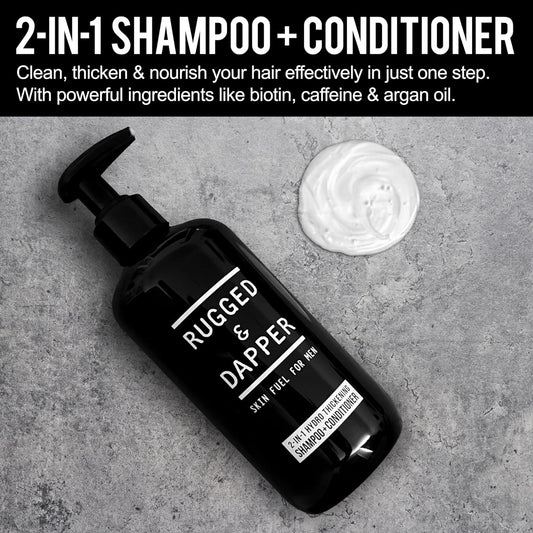 2-in-1 Mens Shampoo and Conditioner - Biotin Hair Thickening Shampoo for Men - Men's Shampoo for Hair Thinning and Strengthening - SLS-free and Paraben-Free Hair Thinning Shampoo for Men