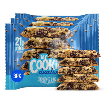 My Cookie Dealer Soft Baked Protein Cookies, Chocolate Chip (3-Pack, 4Oz Cookie) - 21G Protein Per Cookie (Made With Raw Nutrition Protein) - Individually Wrapped Travel Snacks…