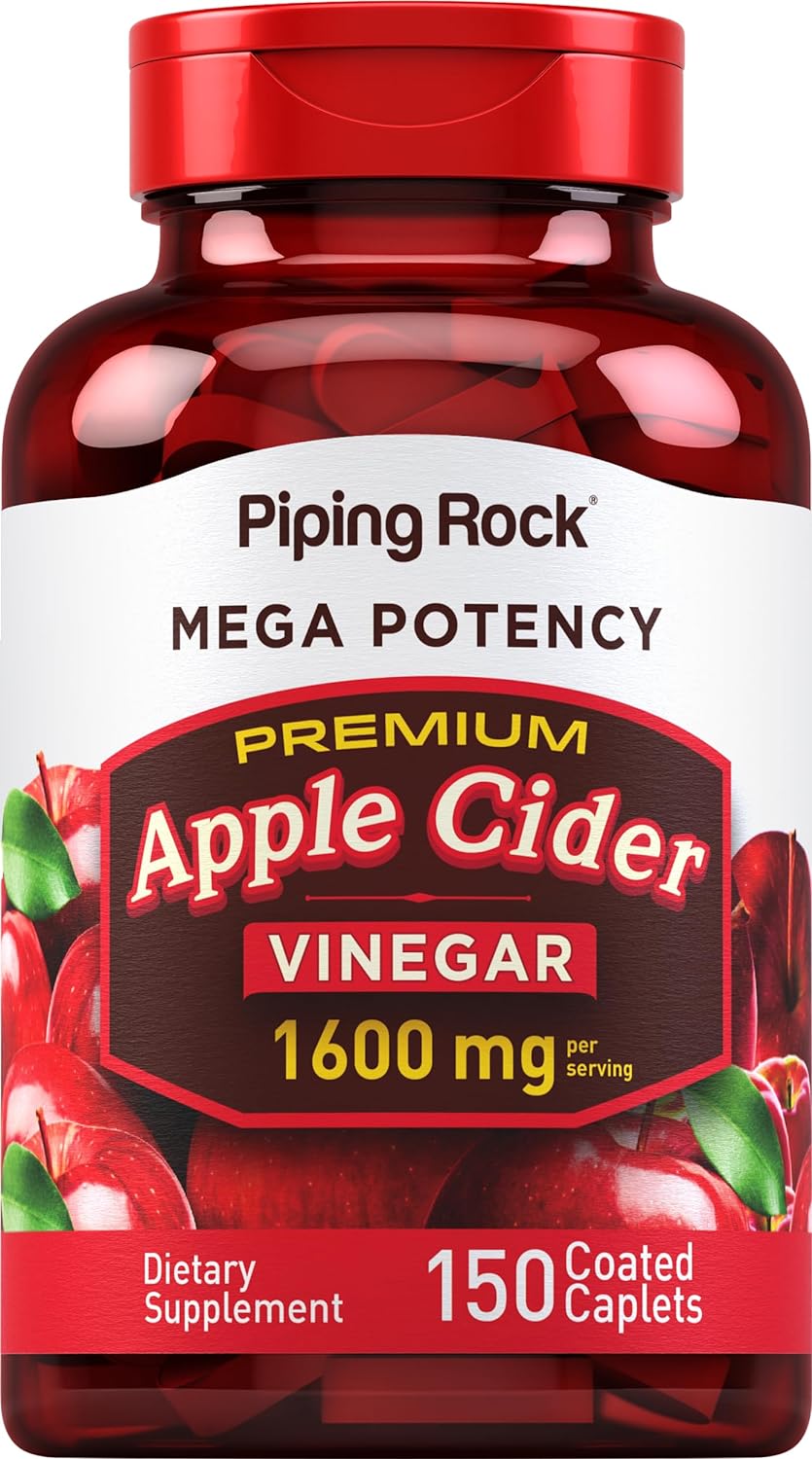 Piping Rock Apple Cider Vinegar Pills | 1600mg | 150 Caplet Capsules | High Potency | Extra Strength ACV Supplement | Vegetarian, Non-GMO, Gluten Free