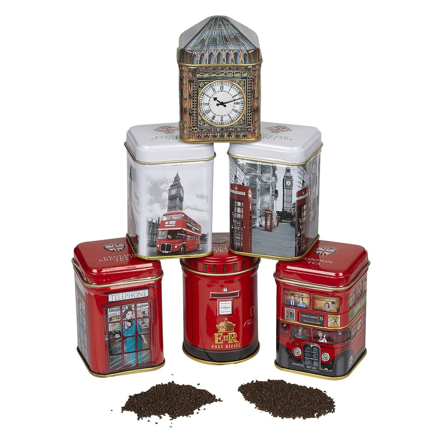 Iconic London Sights 6X Tea Tins With Fine English Breakfast Loose Leaf Tea, British Souvenir, Big Ben, Uk Foods